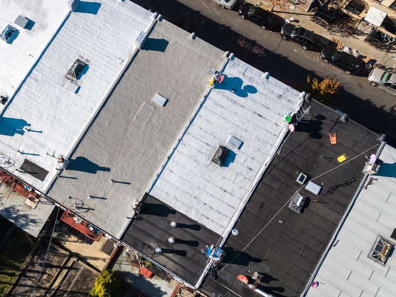 aerial view of roofs in new york