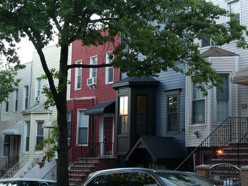 red white and blue siding on town homes